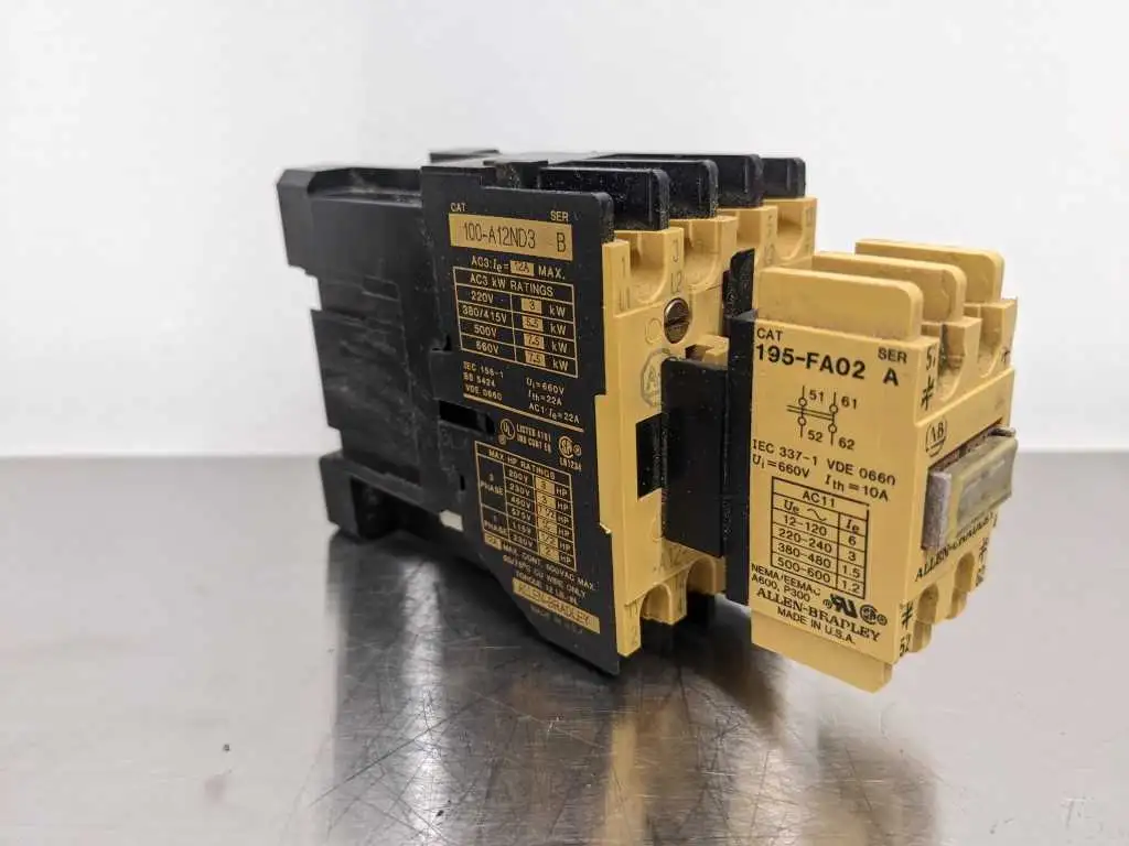 Allen-Bradley 100-A12ND3 and 195-FA02 Contactor and Overload Relay 1/2, 2, 3, 7.5, 10HP Ser B, Ser A