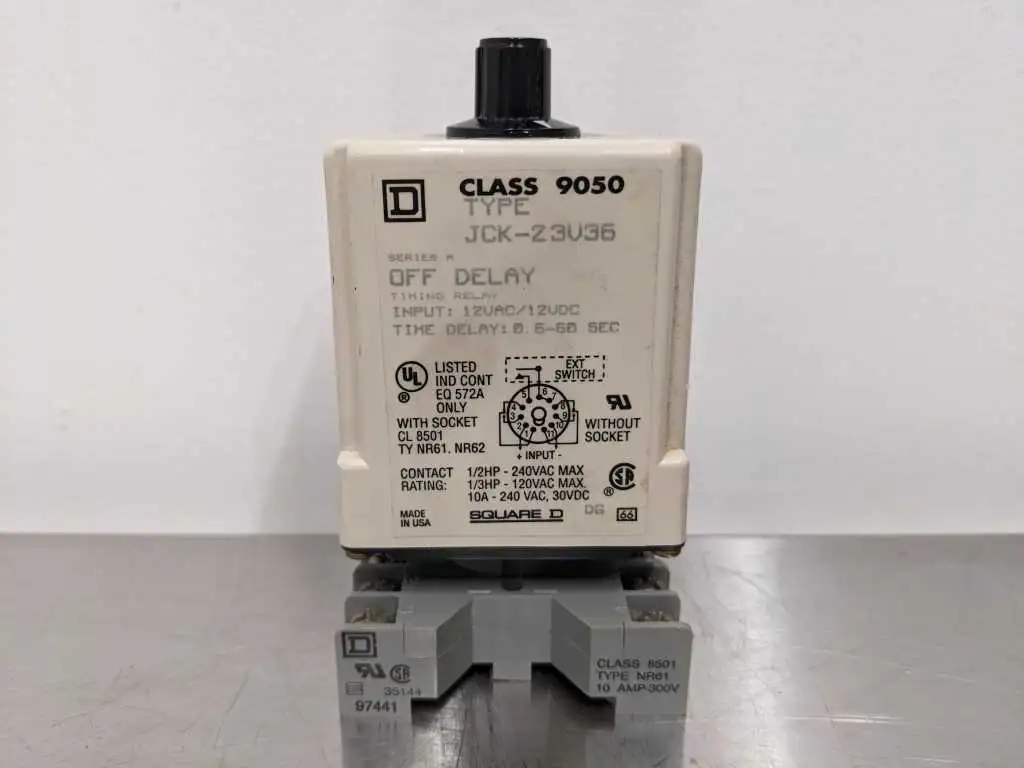 Square D JCK-23V36 Off Delay Relay Switch with Socket 8501 NR61 0.6-60 Second