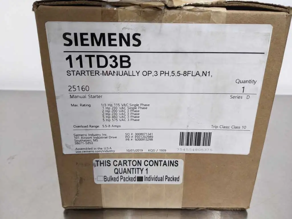 Siemens 11TD3B Manual Starter Ser D 1/3, 1, 2, 5 HP