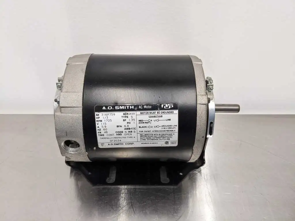 A.O. Smith GF2034 Motor 1/3HP 1725 RPM 115, VAC 48 316P759 Single Phase 1/60/115