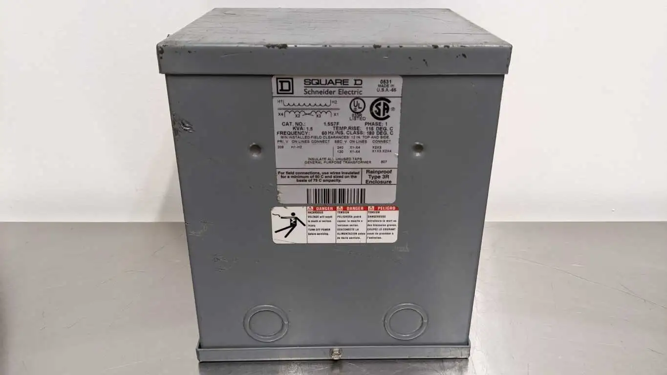 Square D 1.5S7F Transformer 1.5 KVA 208 to 240/120 VAC 1 PHASE RAINPROOF TYPE 3R