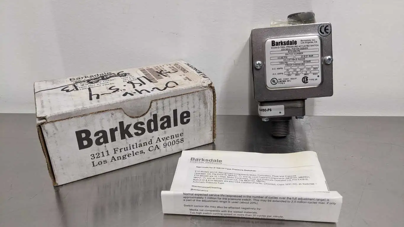 Barksdale E1H-H90-P6 Econ-O-Trol Pressure Actuated Switch 3-90 PSI Dia-Seal Piston Design