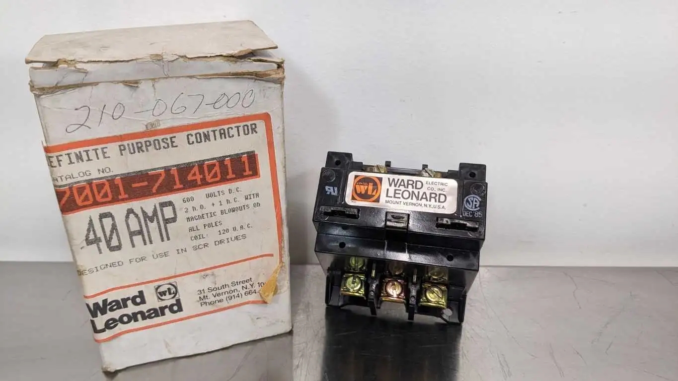 Ward Leonard 7001-714011 Definite Purpose Contactor 2NO 1NC 120VAC Coil 40A 600VDC