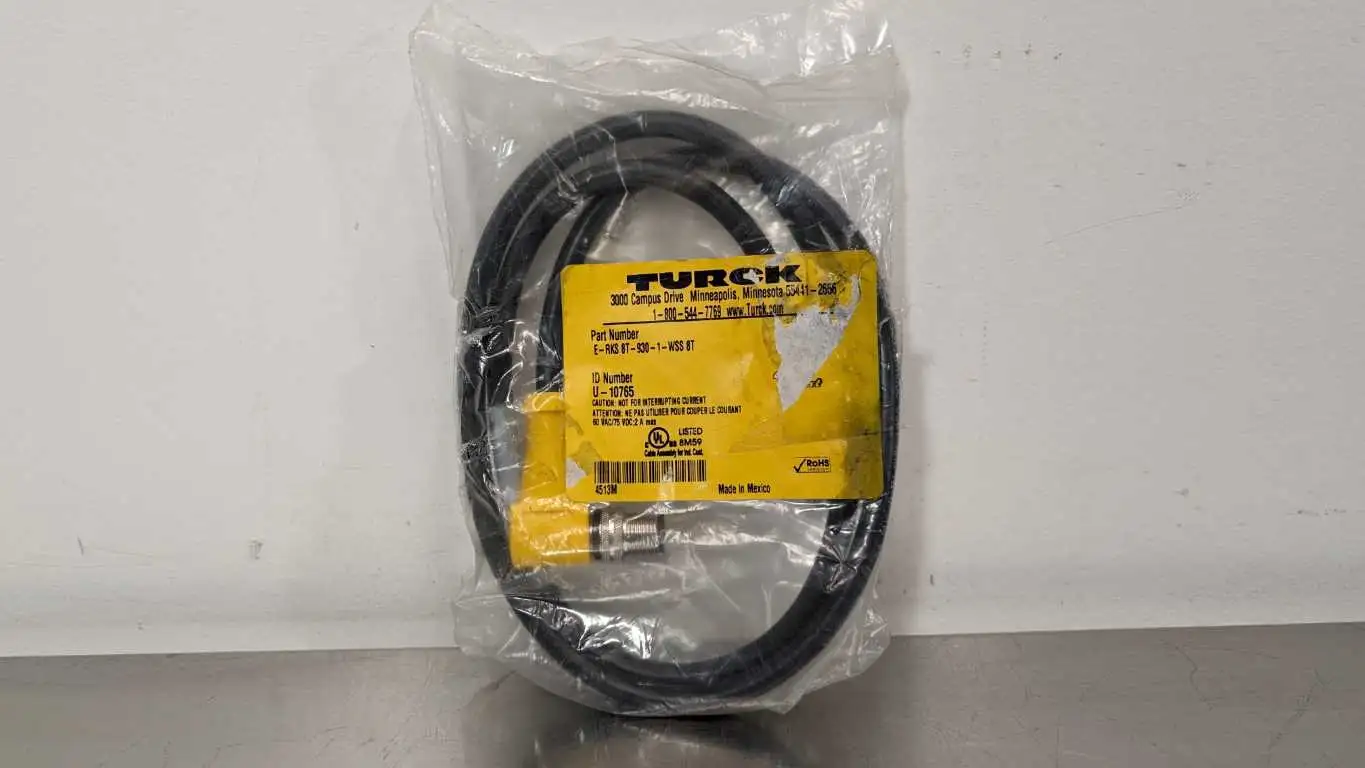 Turck E-RKS 8T-930-1-WSS 8T Cordset U-10765 60VAC/75VDC 2A max Straight Female to Right Angle Male