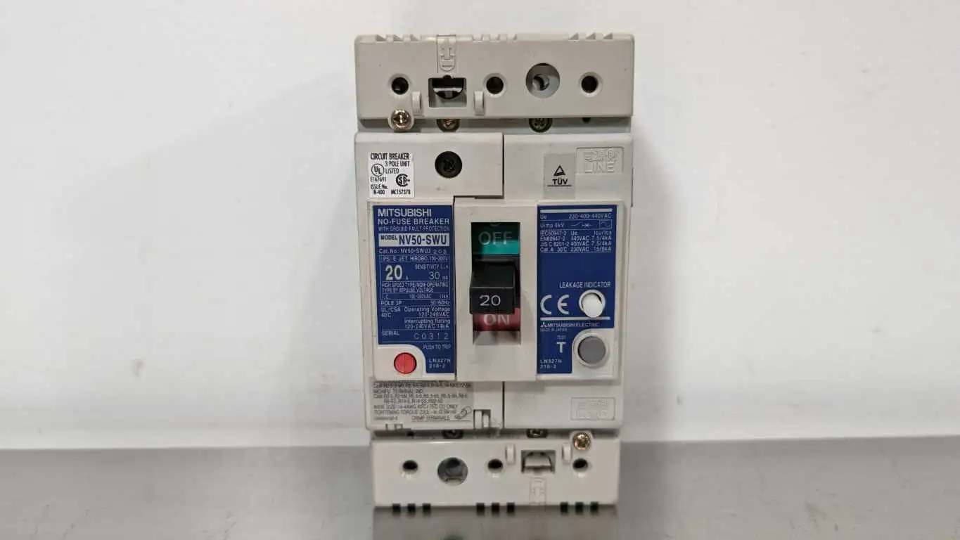 Mitsubishi NV50-SWU Circuit Breaker 20A 120/240VAC 3 Pole 120/240VAC GFI