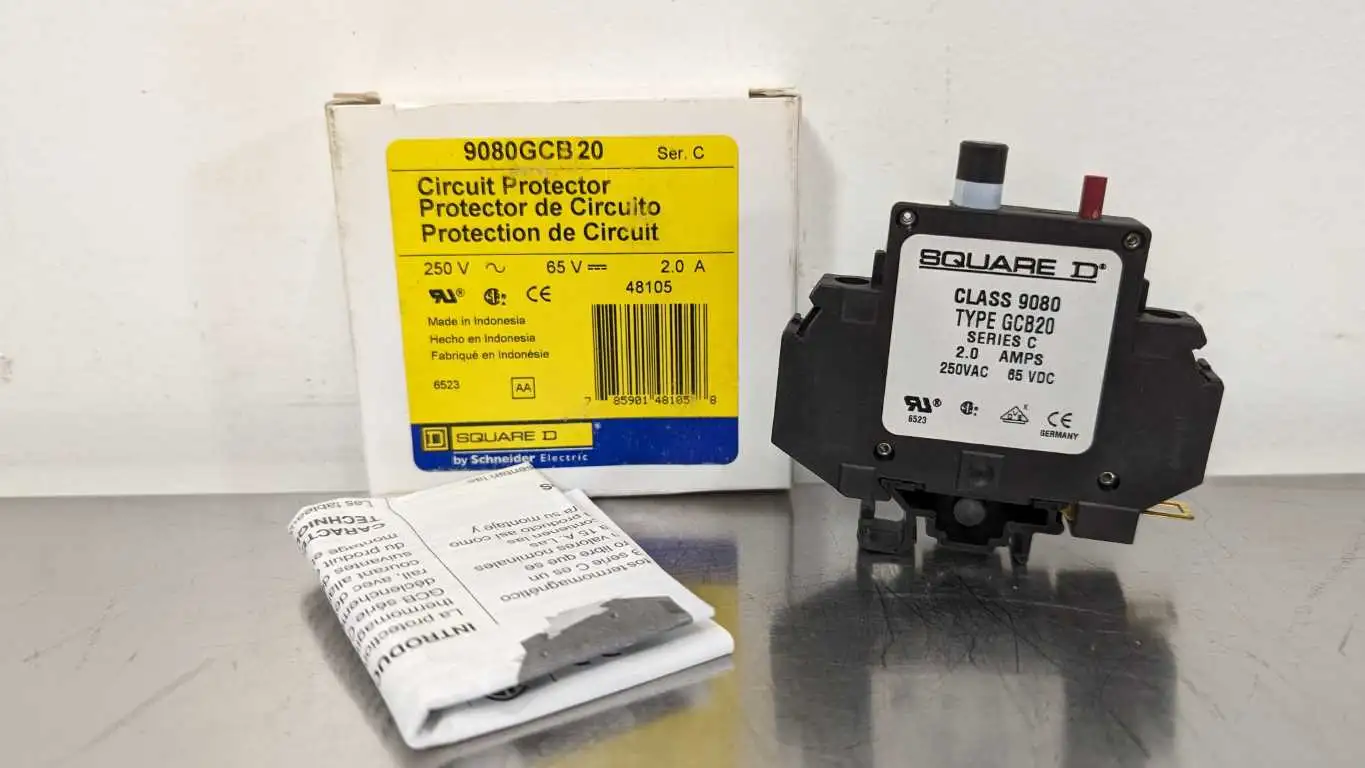 Square D 9080GCB20 Circuit Breaker Ser C 2A 250VAC, 65VDC 2.0A 250VAC, 65VDC