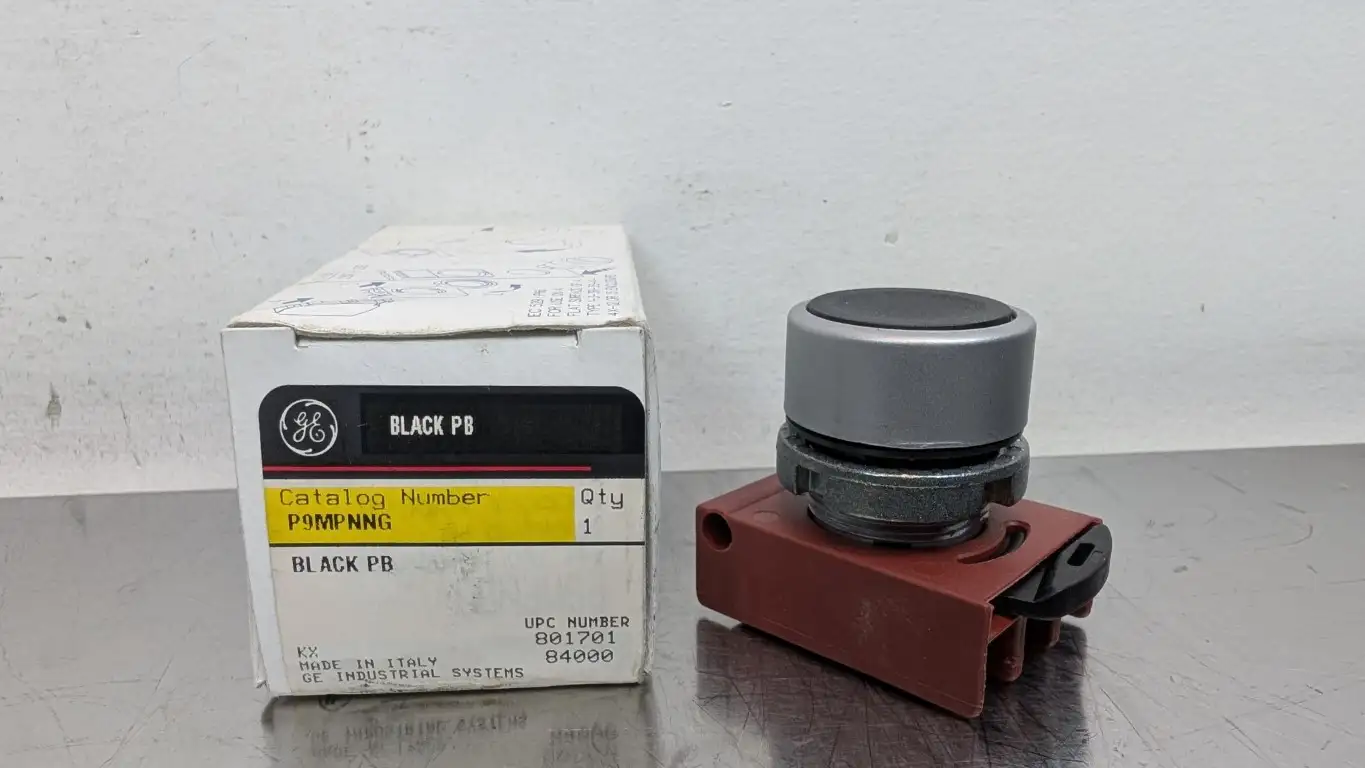 GE P9MPNNG Momentary Standard Pushbutton Satin Chrome 22mm Black