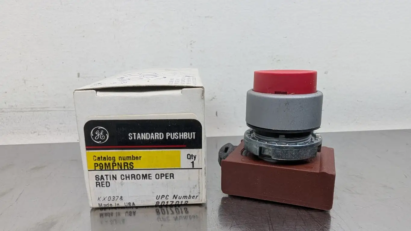 GE P9MPNRS Momentary Standard Pushbutton Satin Chrome 22mm Red