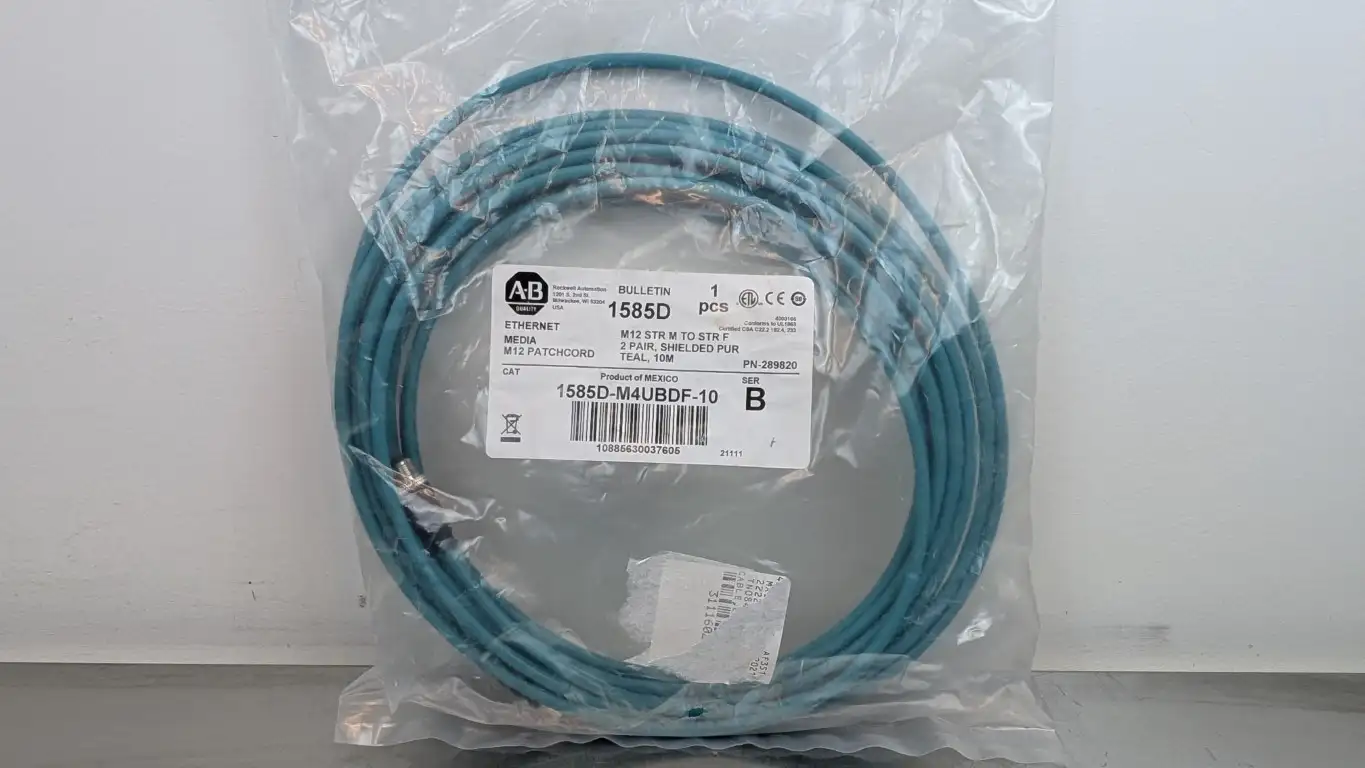 Allen-Bradley 1585D-M4UBDF-10 Ethernet Media Patchcord Ser B 10M M12 Straight Male/Female 4-Pin
